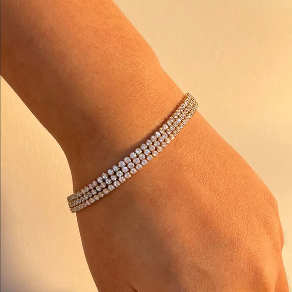 14K Gold Womens 3 Row 2ct Diamond Studded Tennis Bracelet 7" 14 K Silver Jewelry